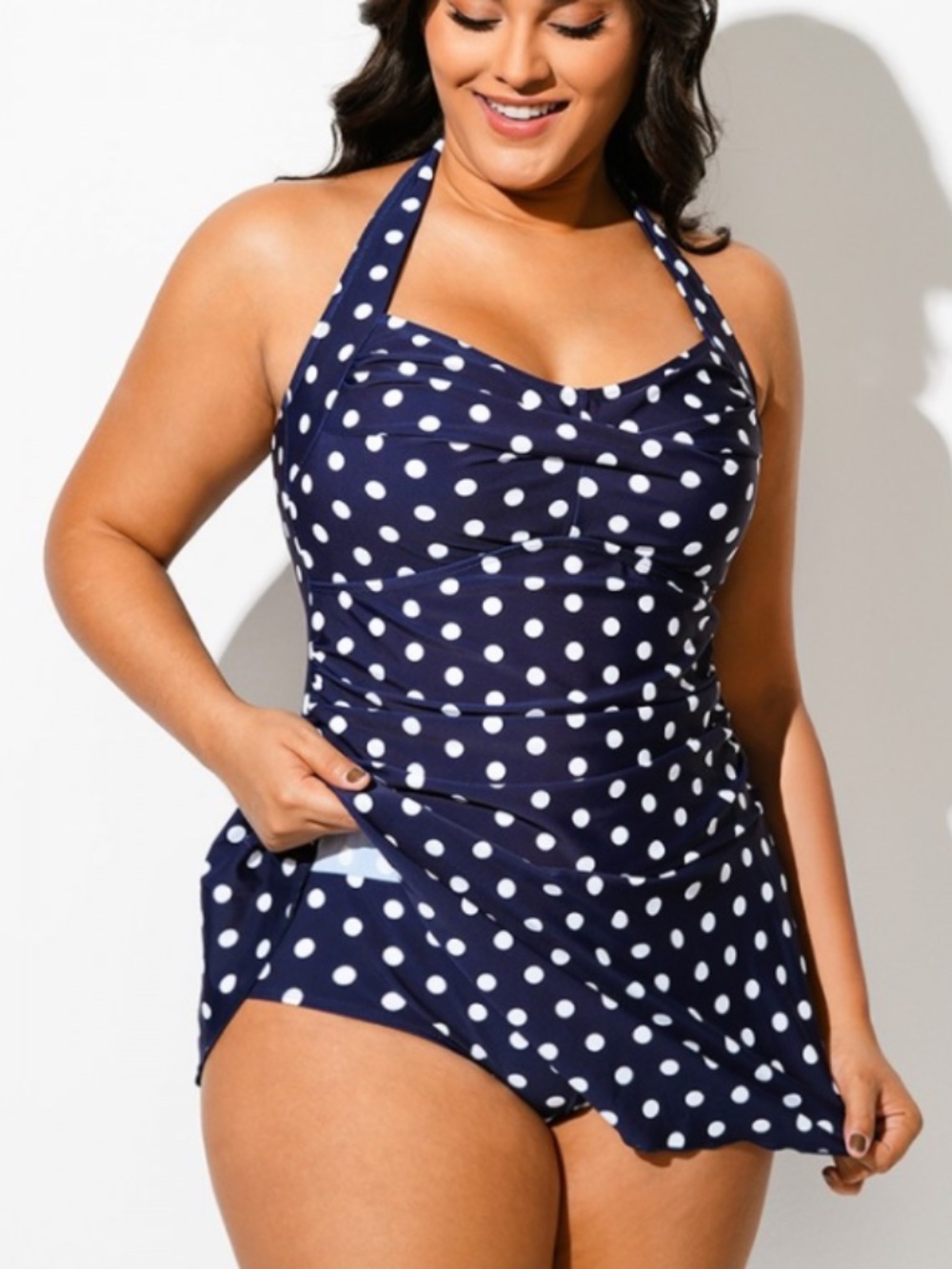 NEW Navy Halter Sweetheart Polka Dot Sexy Swimdress XL